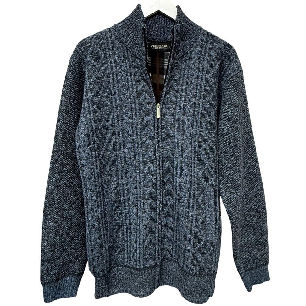 Vertical Sport Mens Sweater Jacket S/M Zip Front Blue Cardigan Fleece Lined
